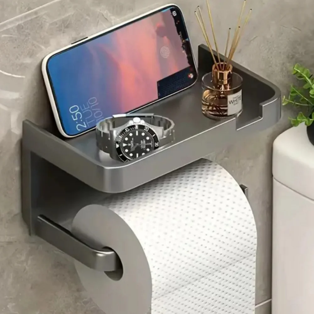 - Wall Toilet Paper Holder With Tray - Gray